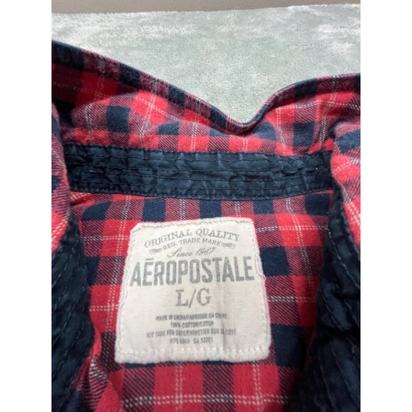 Aeropostale Mens Large Red & Black Plaid Button-Up Shirt Lumberjack Thrashed - Picture 3 of 12